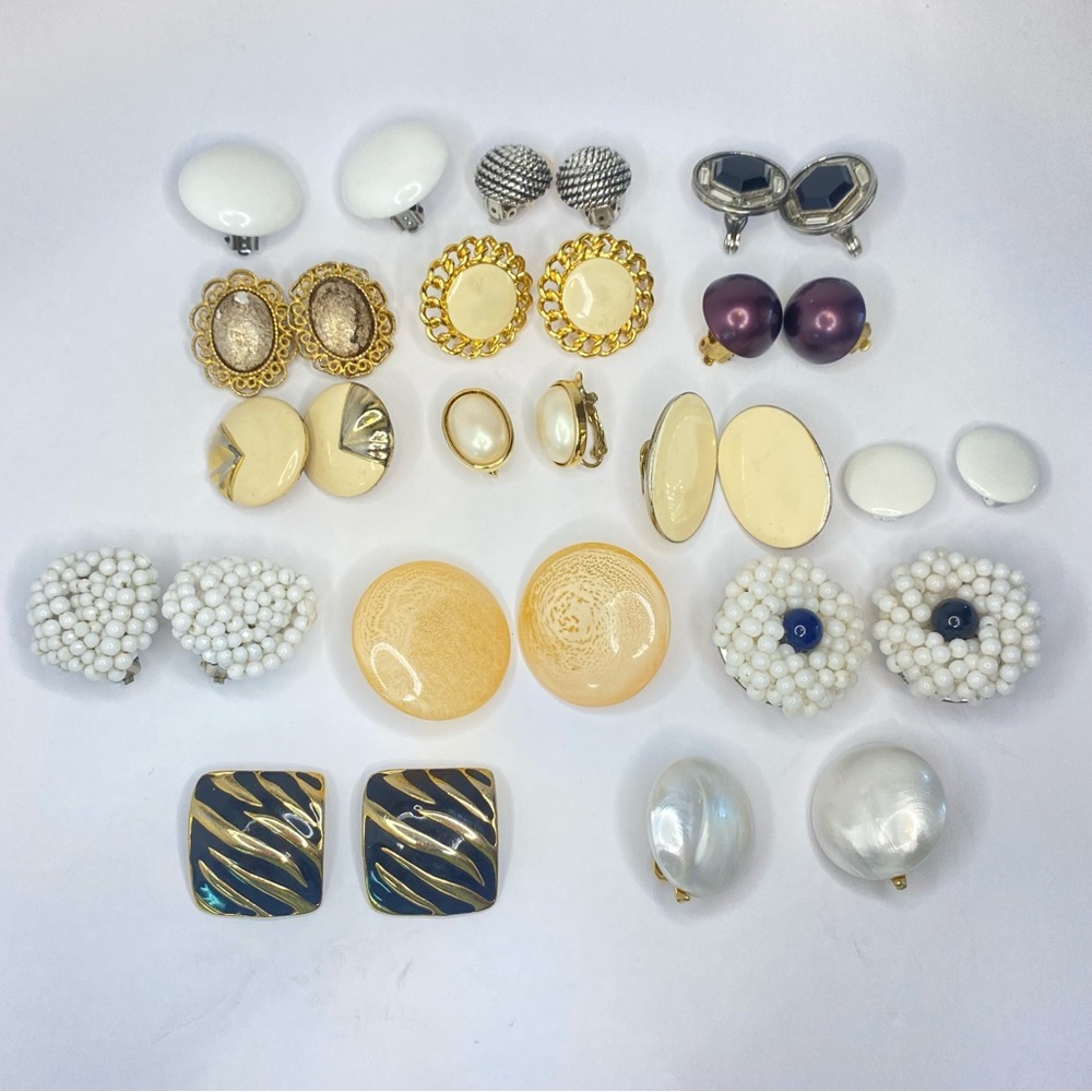 Vintage Clip On Earring Lot Mixed Styles Gold Tone Pearl Enamel Napier Trifari